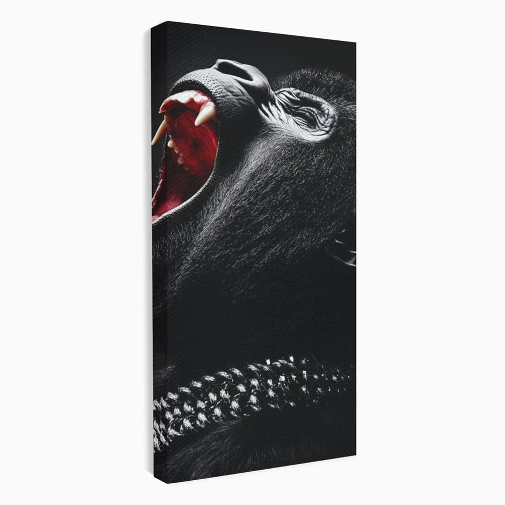 Tablou canvas cu tablou canvas cu gorila furioasa, fara rama, pe sasiu de lemn